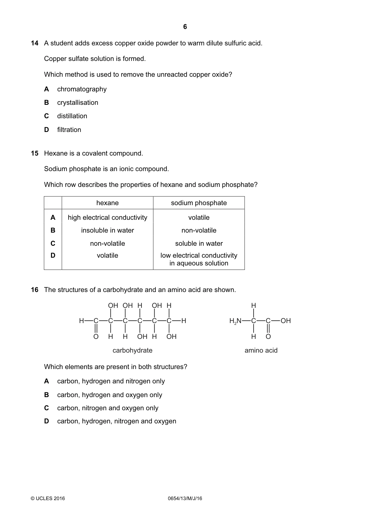 Cambridge IGCSE Sciences - Co-ordinated (Double) 0654 2016 May/June Paper 1 · Variant 3 question paper, page 6 of 20