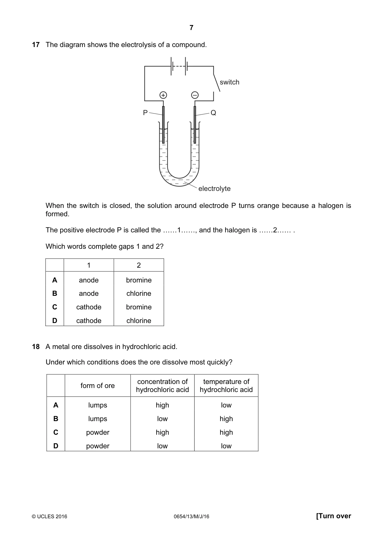 Cambridge IGCSE Sciences - Co-ordinated (Double) 0654 2016 May/June Paper 1 · Variant 3 question paper, page 7 of 20