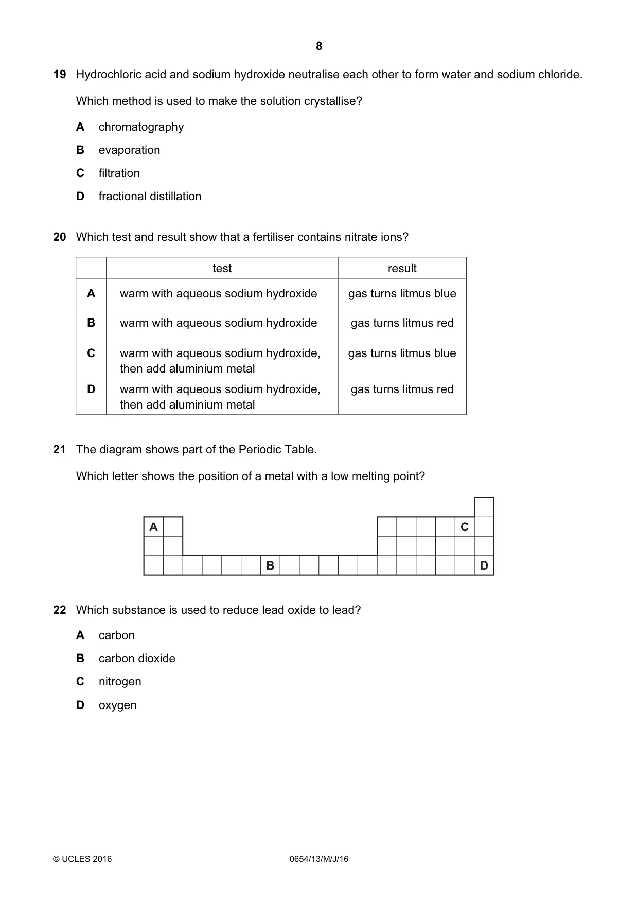 Cambridge IGCSE Sciences - Co-ordinated (Double) 0654 2016 May/June Paper 1 · Variant 3 question paper, page 8 of 20
