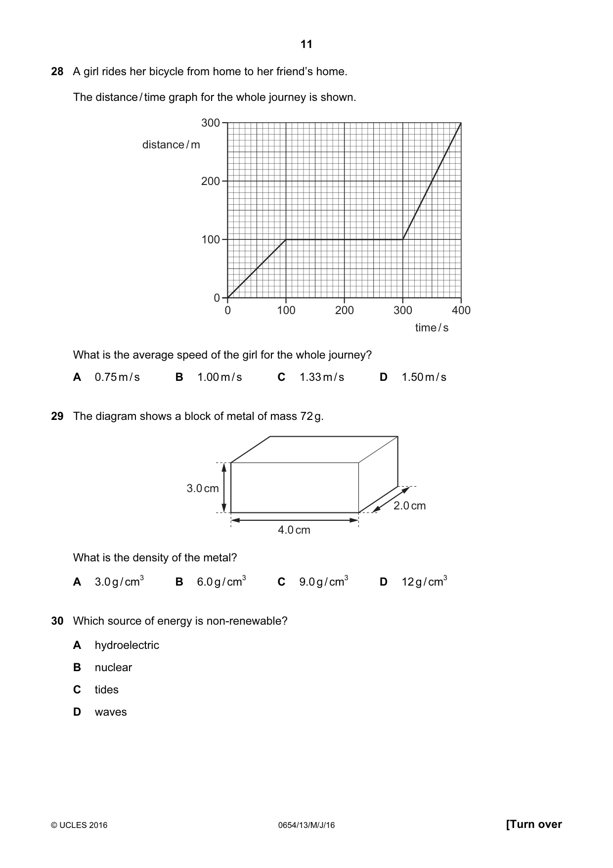 Cambridge IGCSE Sciences - Co-ordinated (Double) 0654 2016 May/June Paper 1 · Variant 3 question paper, page 11 of 20