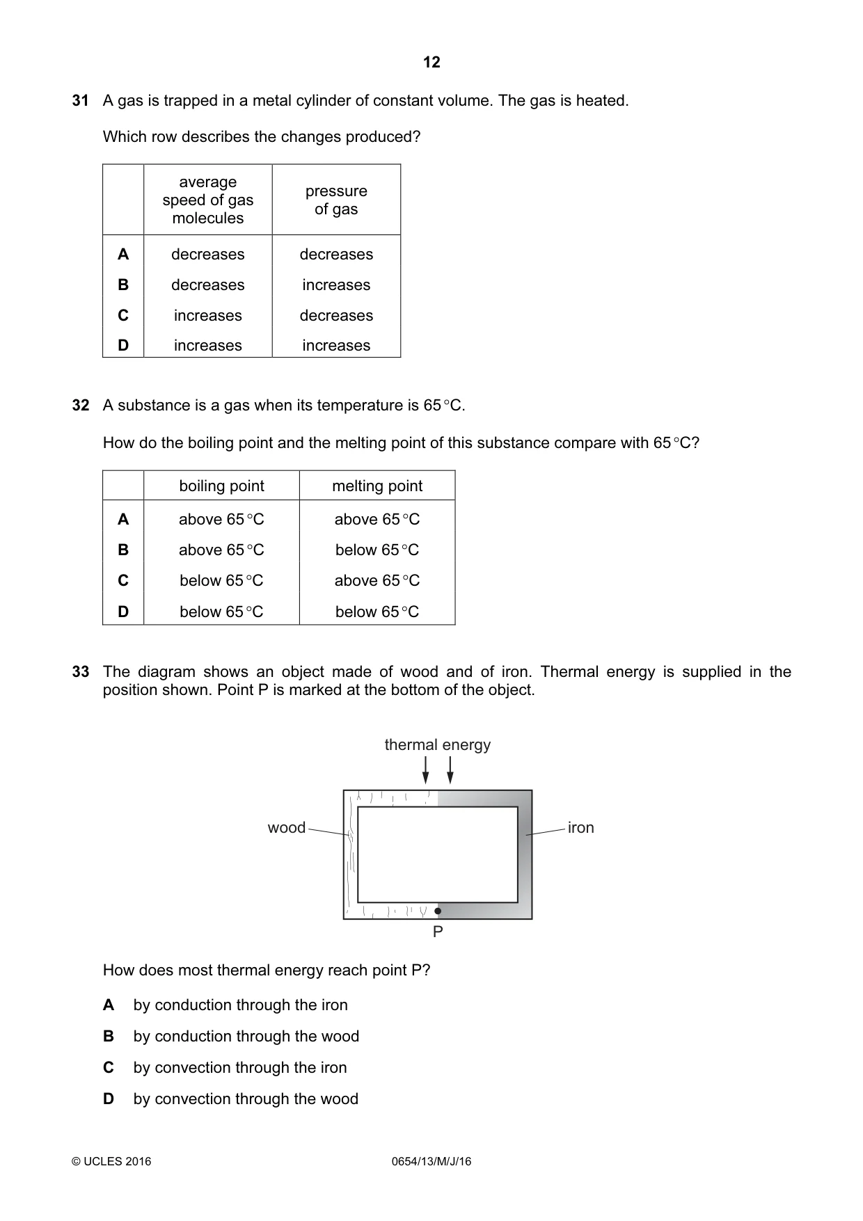 Cambridge IGCSE Sciences - Co-ordinated (Double) 0654 2016 May/June Paper 1 · Variant 3 question paper, page 12 of 20