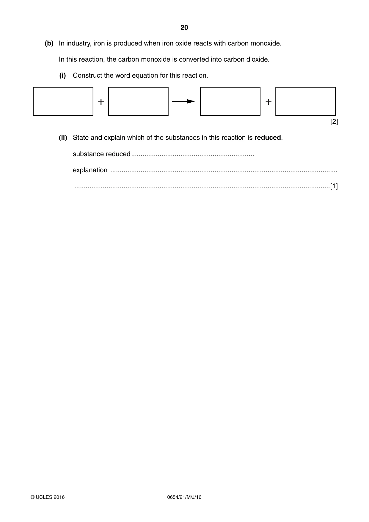 Cambridge IGCSE Sciences - Co-ordinated (Double) 0654 2016 May/June Paper 2 · Variant 1 question paper, page 20 of 28