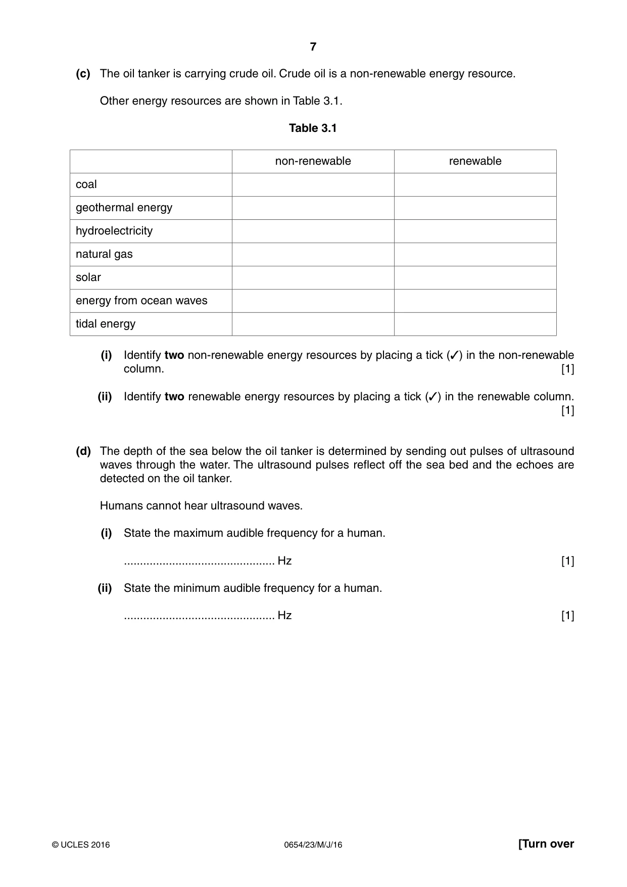 Cambridge IGCSE Sciences - Co-ordinated (Double) 0654 2016 May/June Paper 2 · Variant 3 question paper, page 7 of 32