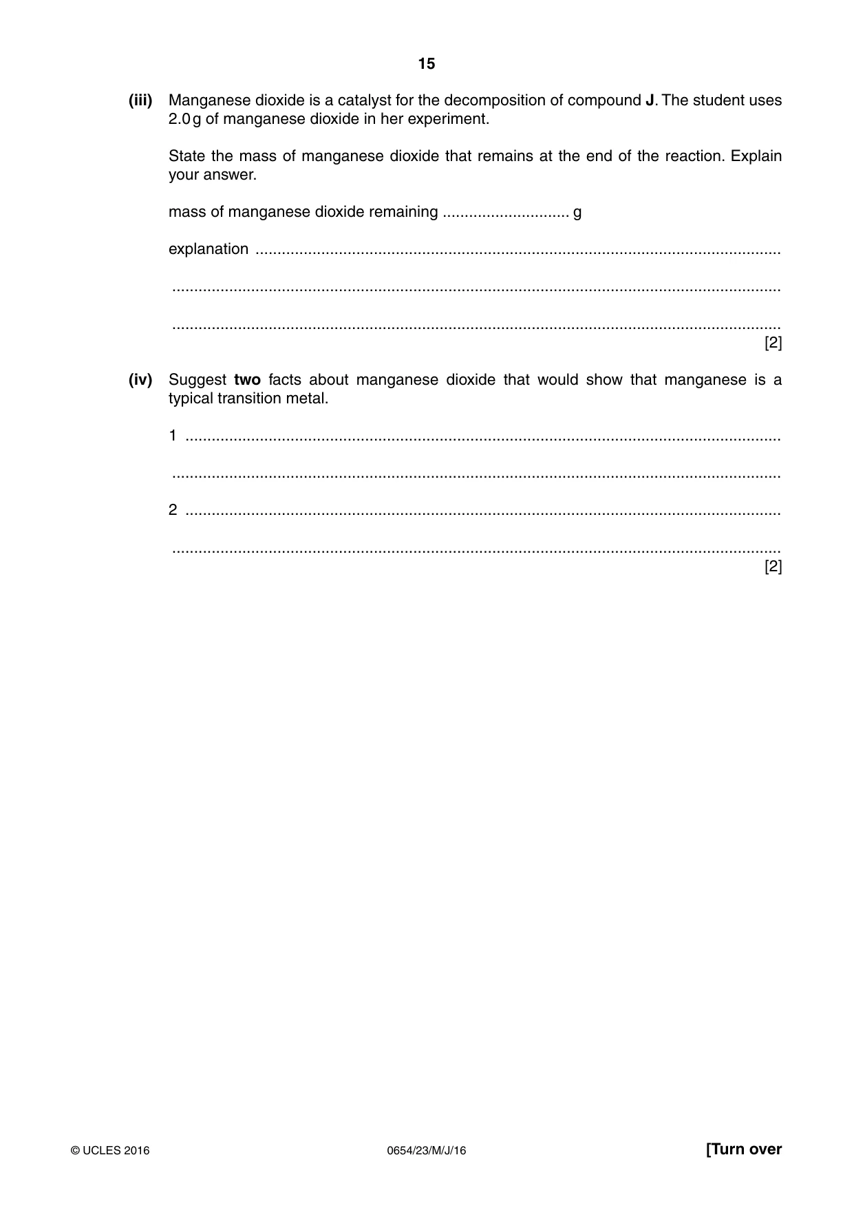 Cambridge IGCSE Sciences - Co-ordinated (Double) 0654 2016 May/June Paper 2 · Variant 3 question paper, page 15 of 32