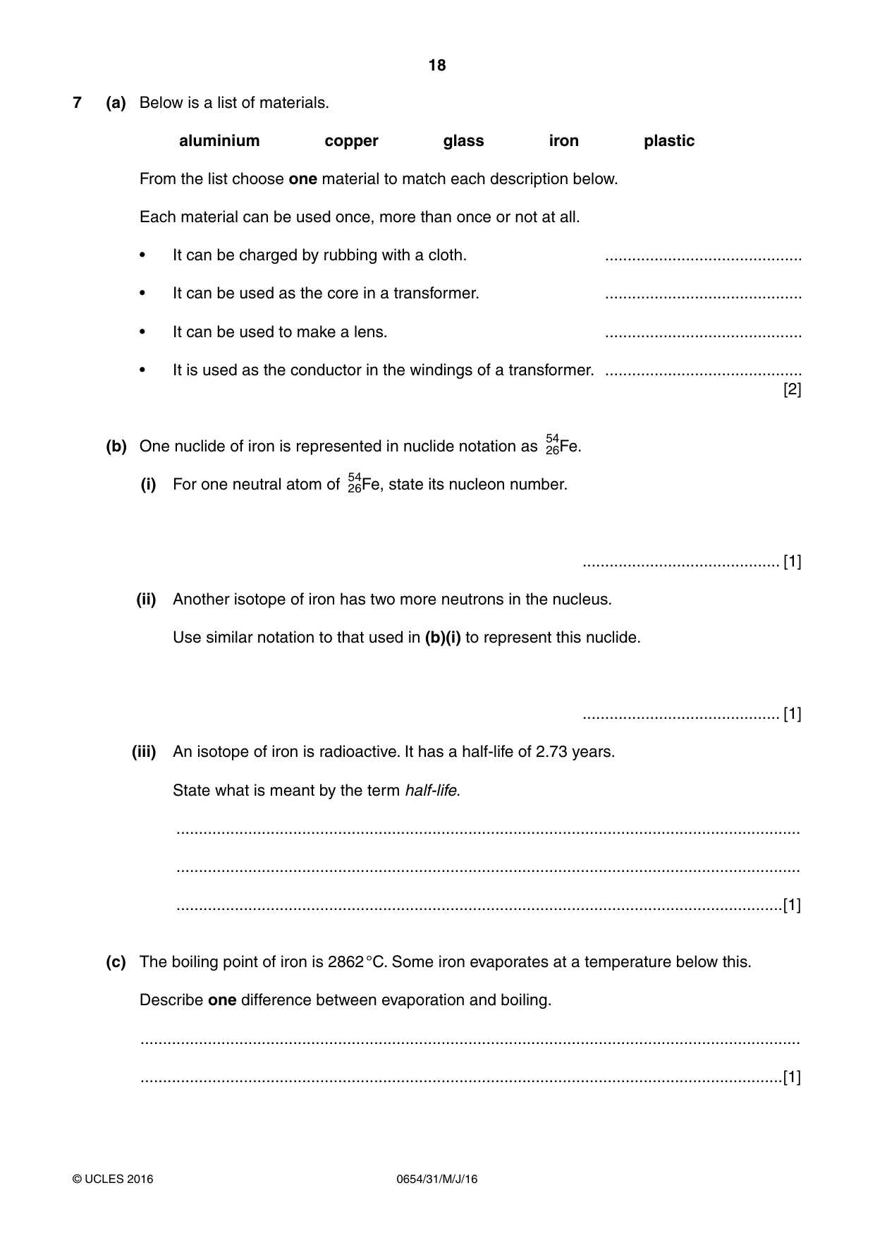 Cambridge IGCSE Sciences - Co-ordinated (Double) 0654 2016 May/June Paper 3 · Variant 1 question paper, page 18 of 32