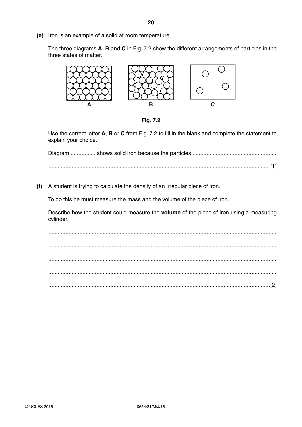 Cambridge IGCSE Sciences - Co-ordinated (Double) 0654 2016 May/June Paper 3 · Variant 1 question paper, page 20 of 32