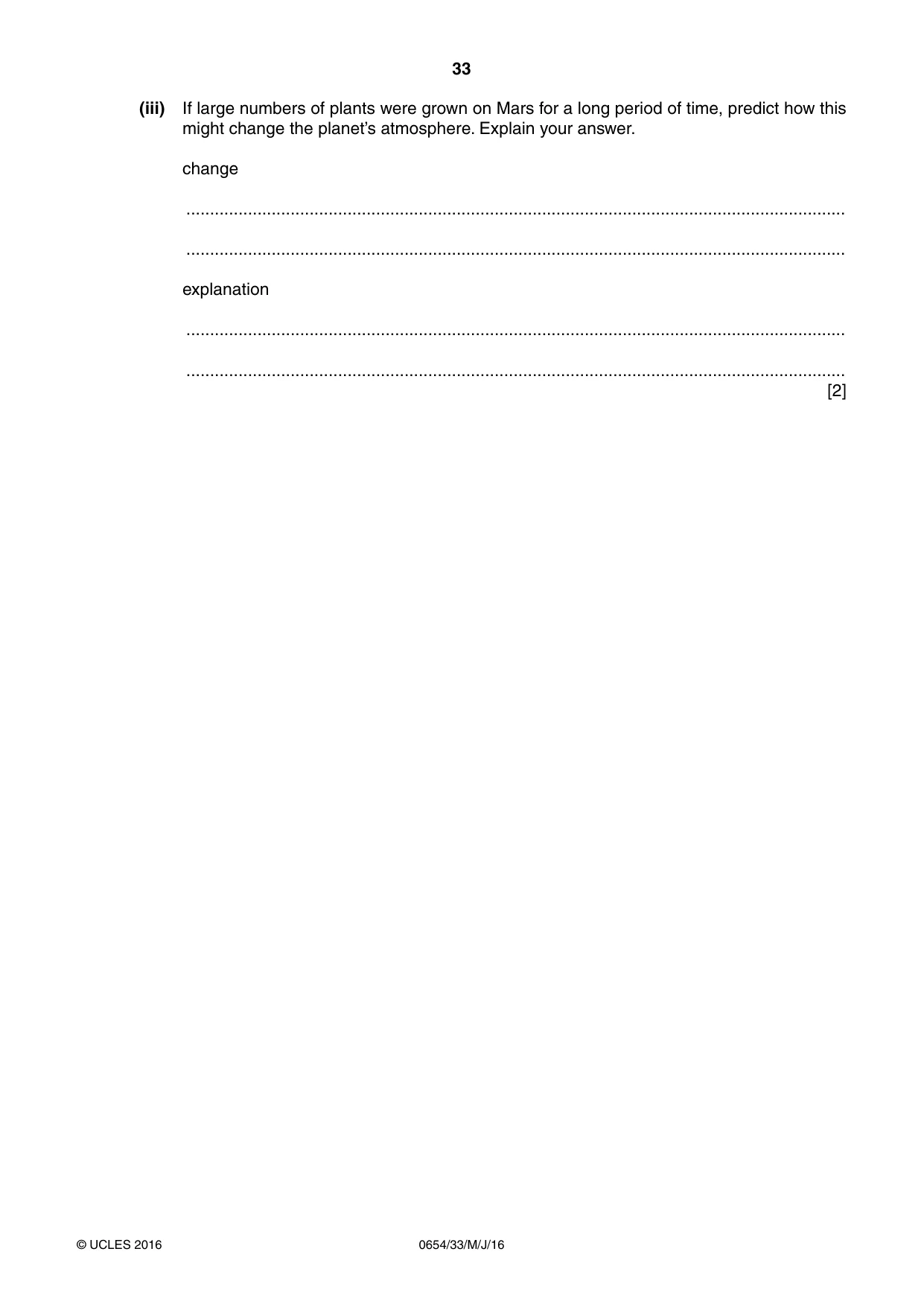 Cambridge IGCSE Sciences - Co-ordinated (Double) 0654 2016 May/June Paper 3 · Variant 3 question paper, page 33 of 36