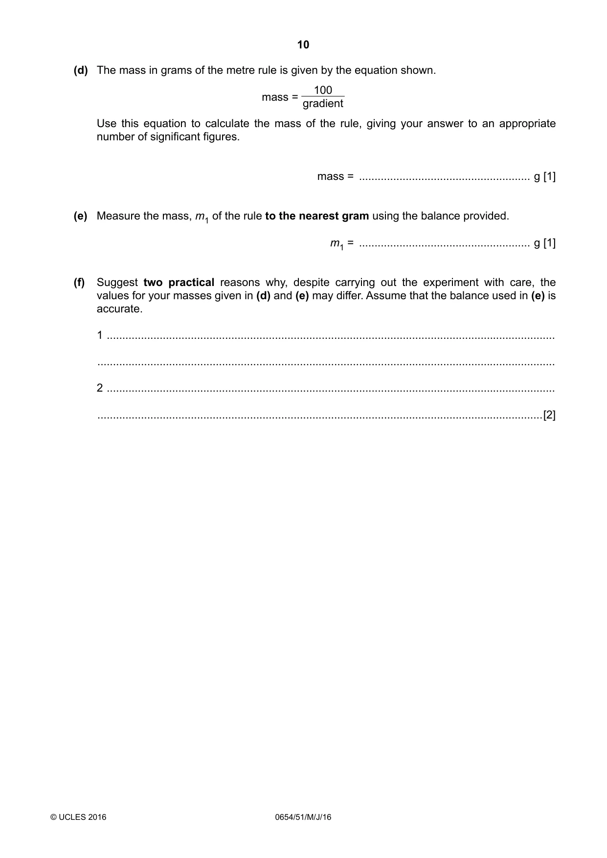 Cambridge IGCSE Sciences - Co-ordinated (Double) 0654 2016 May/June Paper 5 · Variant 1 question paper, page 10 of 12