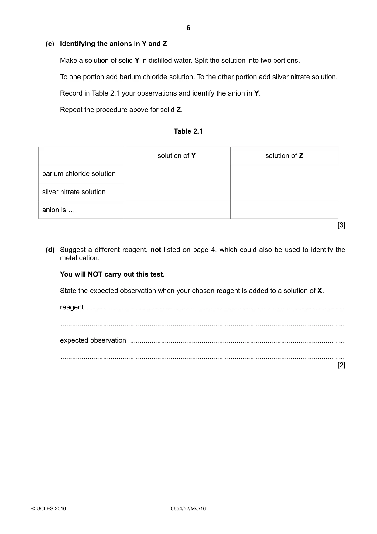 Cambridge IGCSE Sciences - Co-ordinated (Double) 0654 2016 May/June Paper 5 · Variant 2 question paper, page 6 of 12