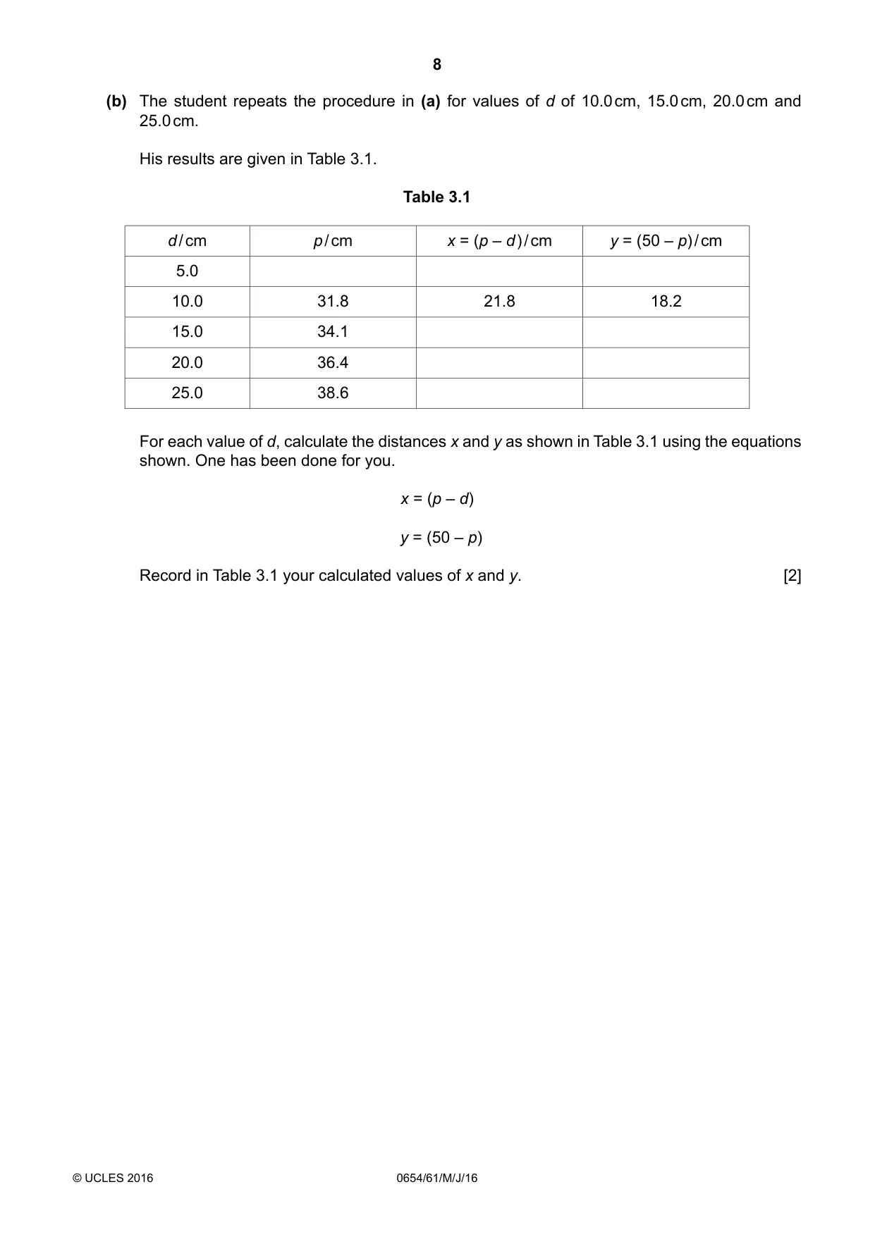 Cambridge IGCSE Sciences - Co-ordinated (Double) 0654 2016 May/June Paper 6 · Variant 1 question paper, page 8 of 20