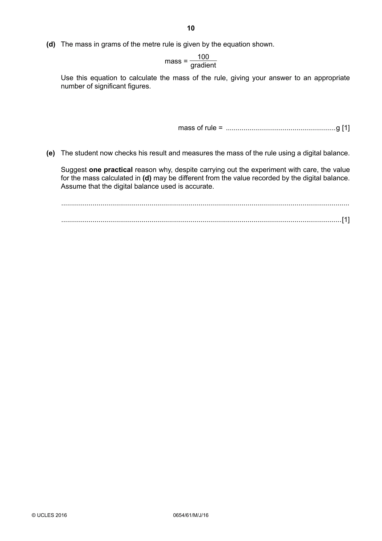 Cambridge IGCSE Sciences - Co-ordinated (Double) 0654 2016 May/June Paper 6 · Variant 1 question paper, page 10 of 20