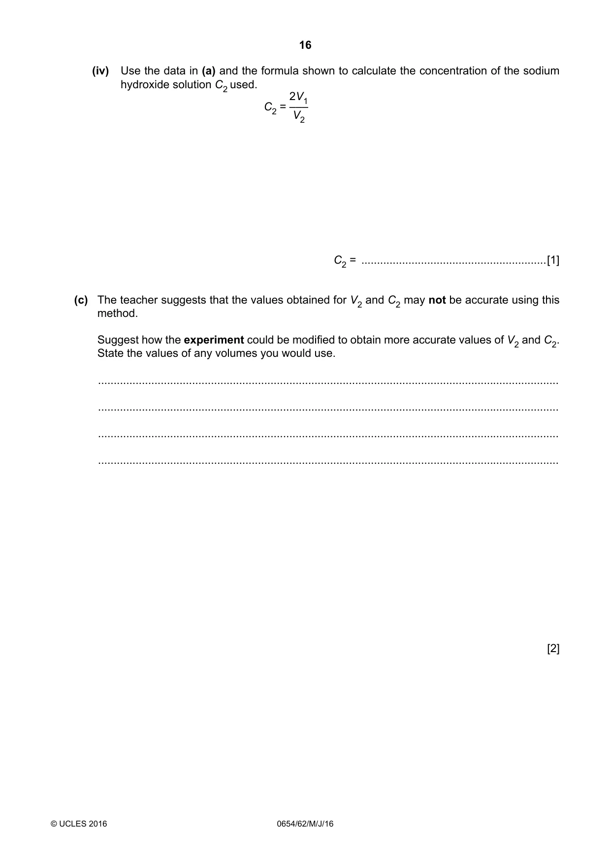 Cambridge IGCSE Sciences - Co-ordinated (Double) 0654 2016 May/June Paper 6 · Variant 2 question paper, page 16 of 20