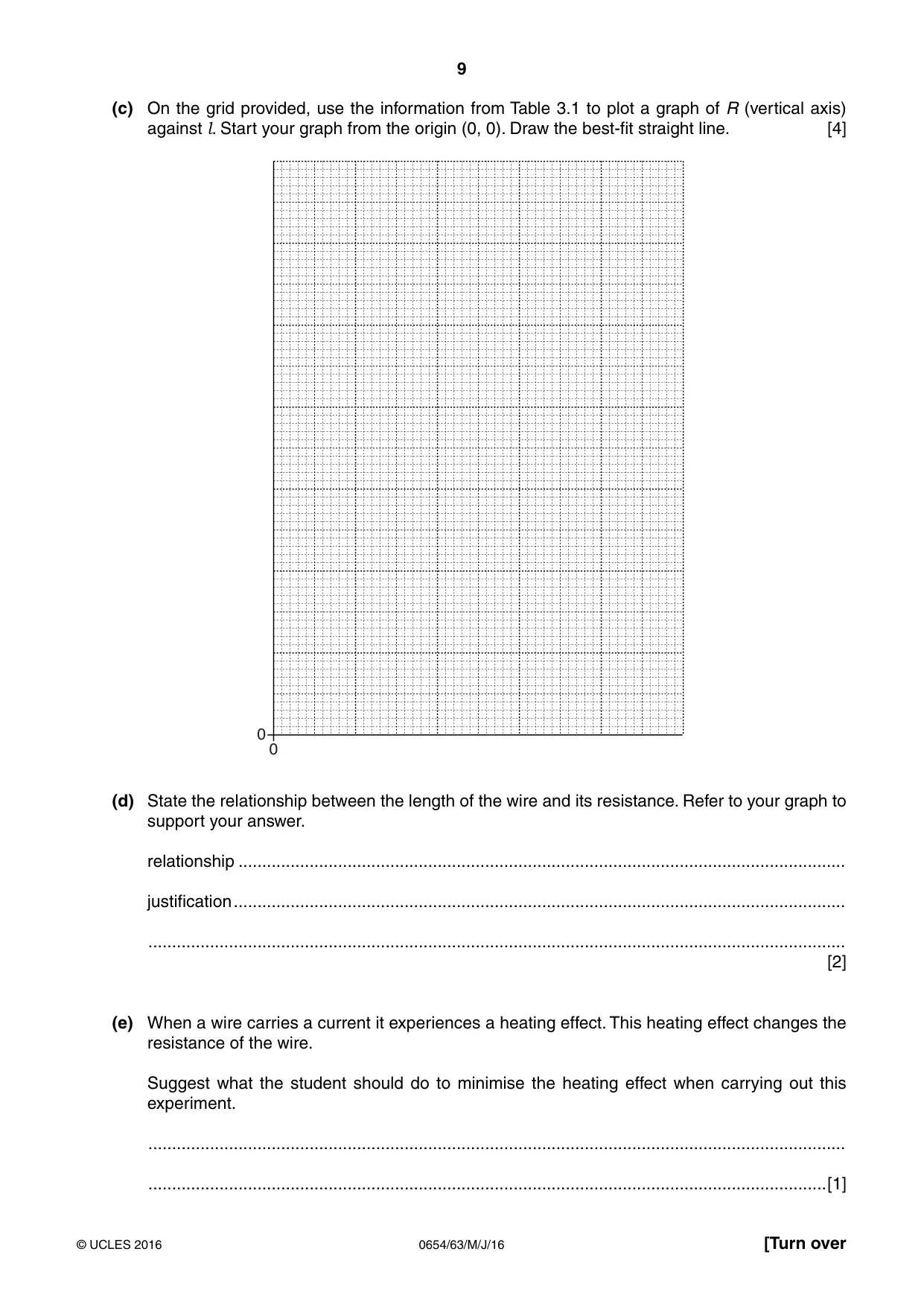 Cambridge IGCSE Sciences - Co-ordinated (Double) 0654 2016 May/June Paper 6 · Variant 3 question paper, page 9 of 20