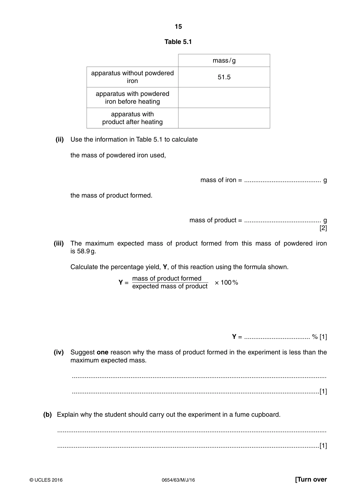 Cambridge IGCSE Sciences - Co-ordinated (Double) 0654 2016 May/June Paper 6 · Variant 3 question paper, page 15 of 20
