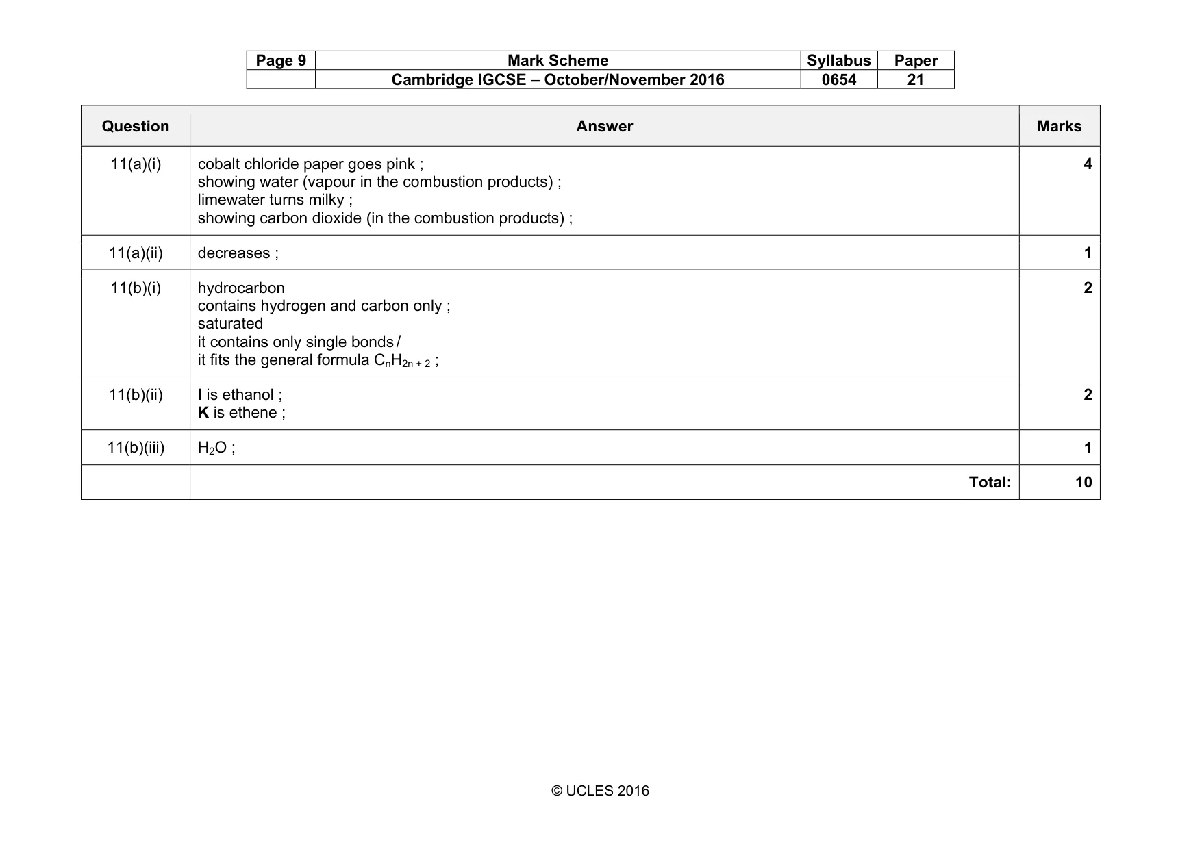 Mark scheme, page 9 of 11