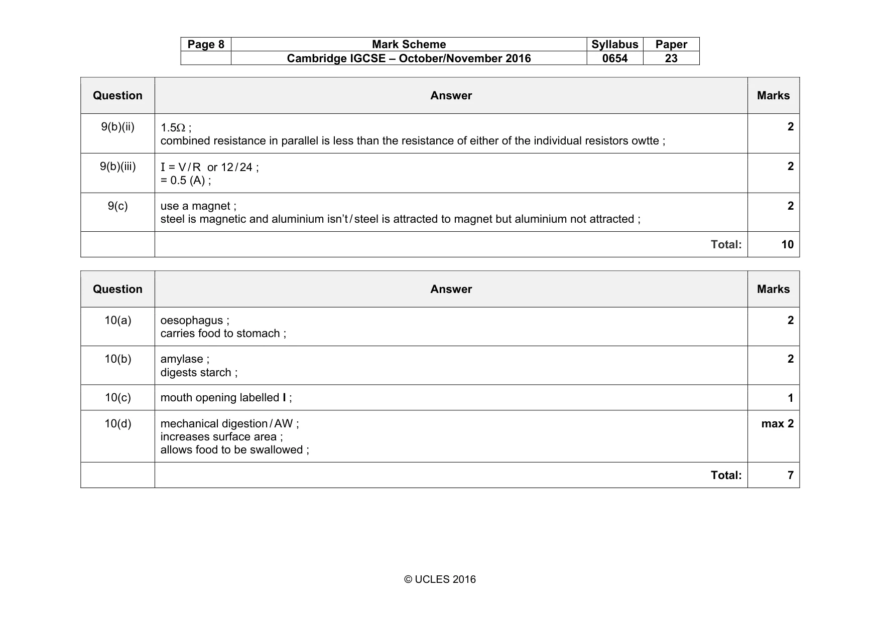 Mark scheme, page 8 of 11