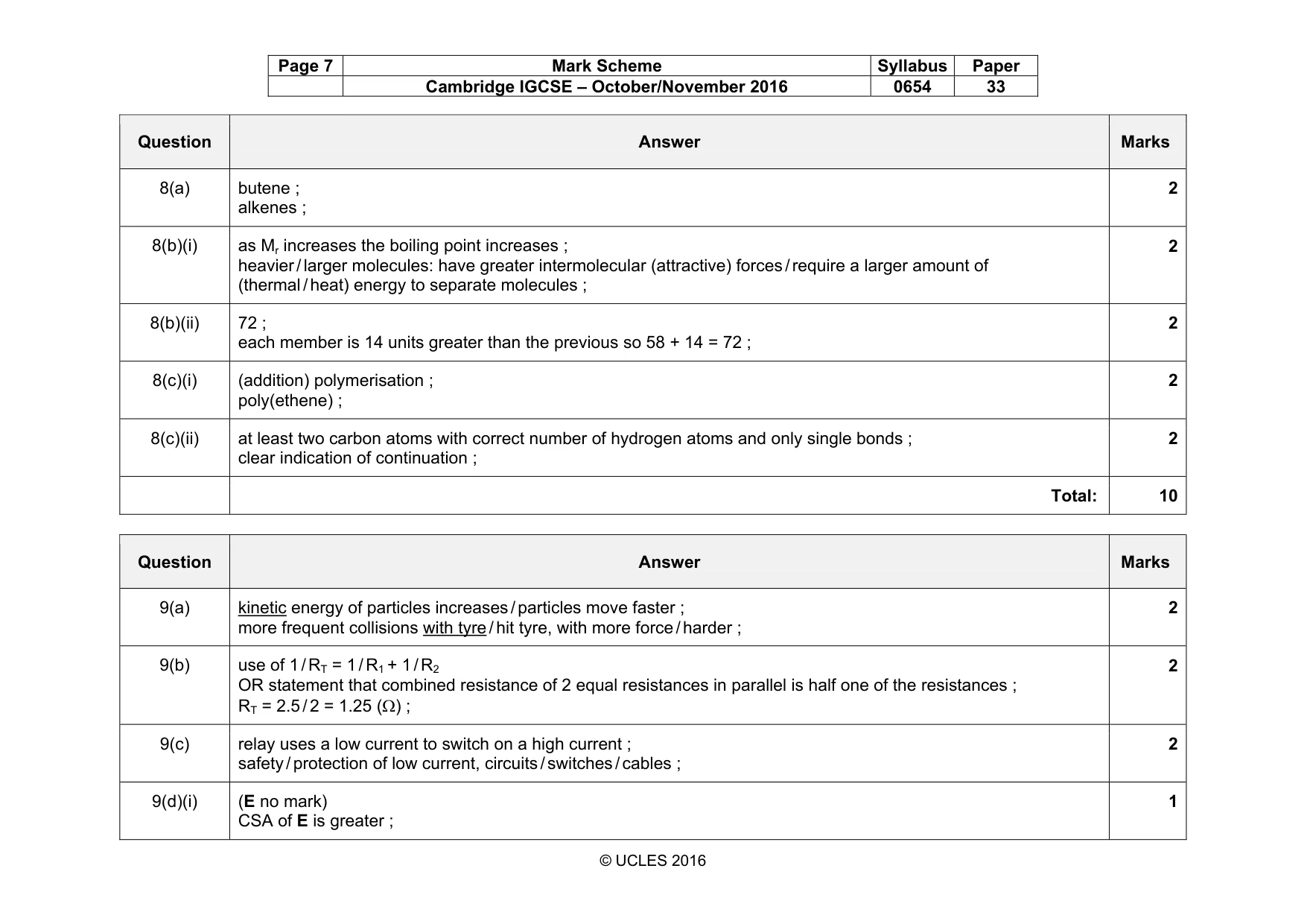 Mark scheme, page 7 of 10