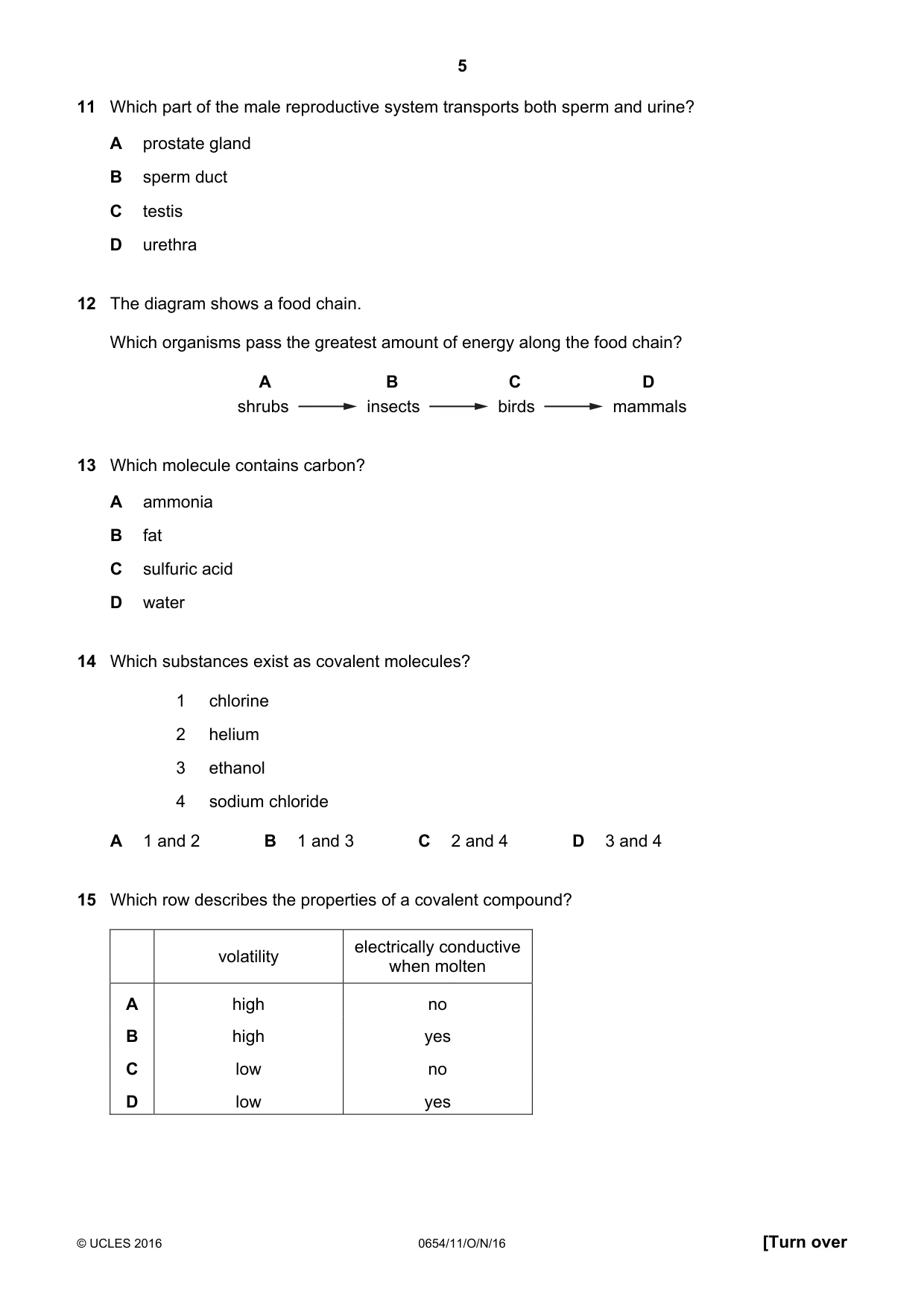 Cambridge IGCSE Sciences - Co-ordinated (Double) 0654 2016 Oct/Nov Paper 1 · Variant 1 question paper, page 5 of 16