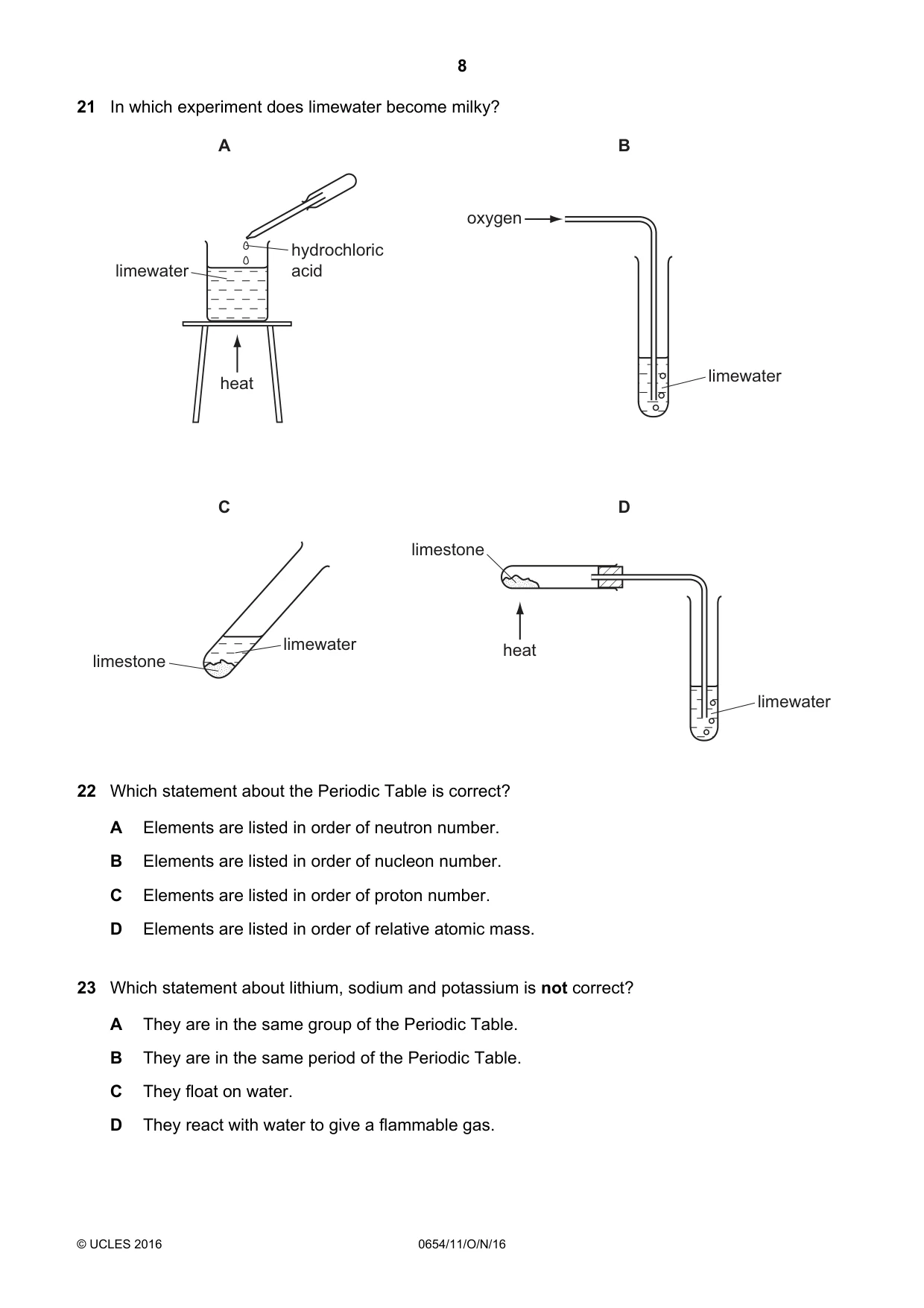 Cambridge IGCSE Sciences - Co-ordinated (Double) 0654 2016 Oct/Nov Paper 1 · Variant 1 question paper, page 8 of 16
