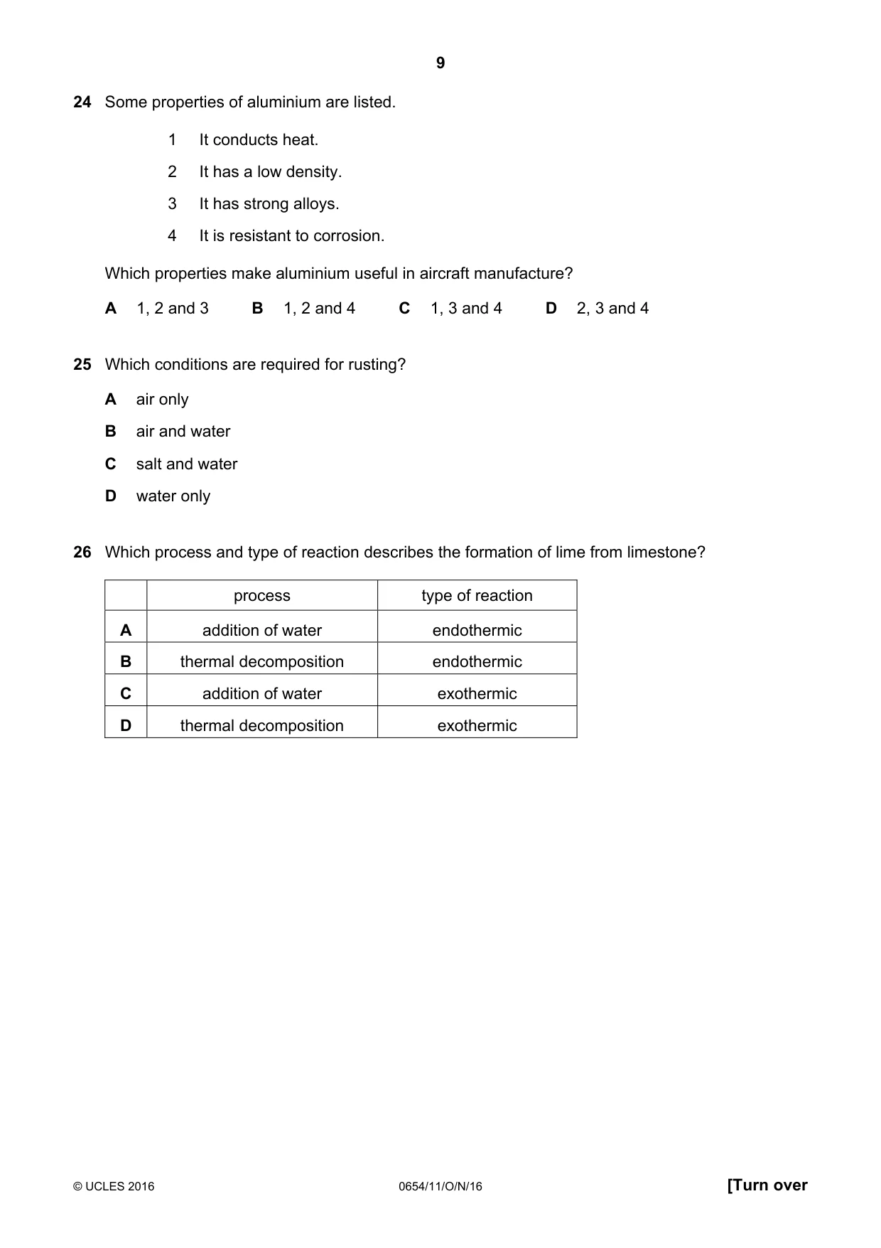Cambridge IGCSE Sciences - Co-ordinated (Double) 0654 2016 Oct/Nov Paper 1 · Variant 1 question paper, page 9 of 16