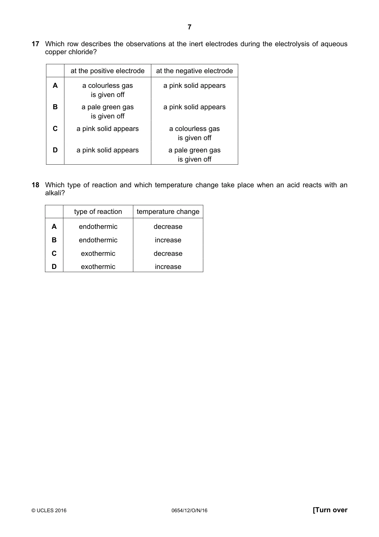 Cambridge IGCSE Sciences - Co-ordinated (Double) 0654 2016 Oct/Nov Paper 1 · Variant 2 question paper, page 7 of 20