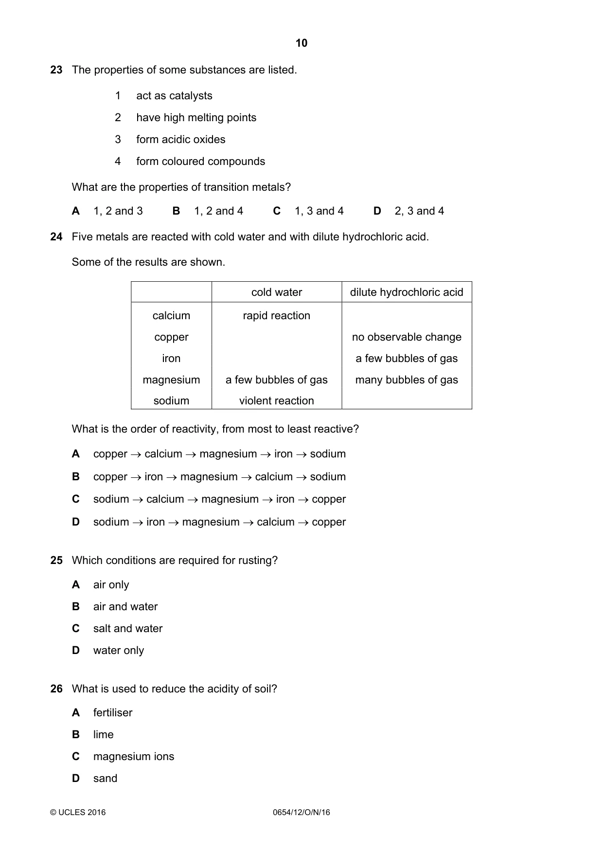 Cambridge IGCSE Sciences - Co-ordinated (Double) 0654 2016 Oct/Nov Paper 1 · Variant 2 question paper, page 10 of 20