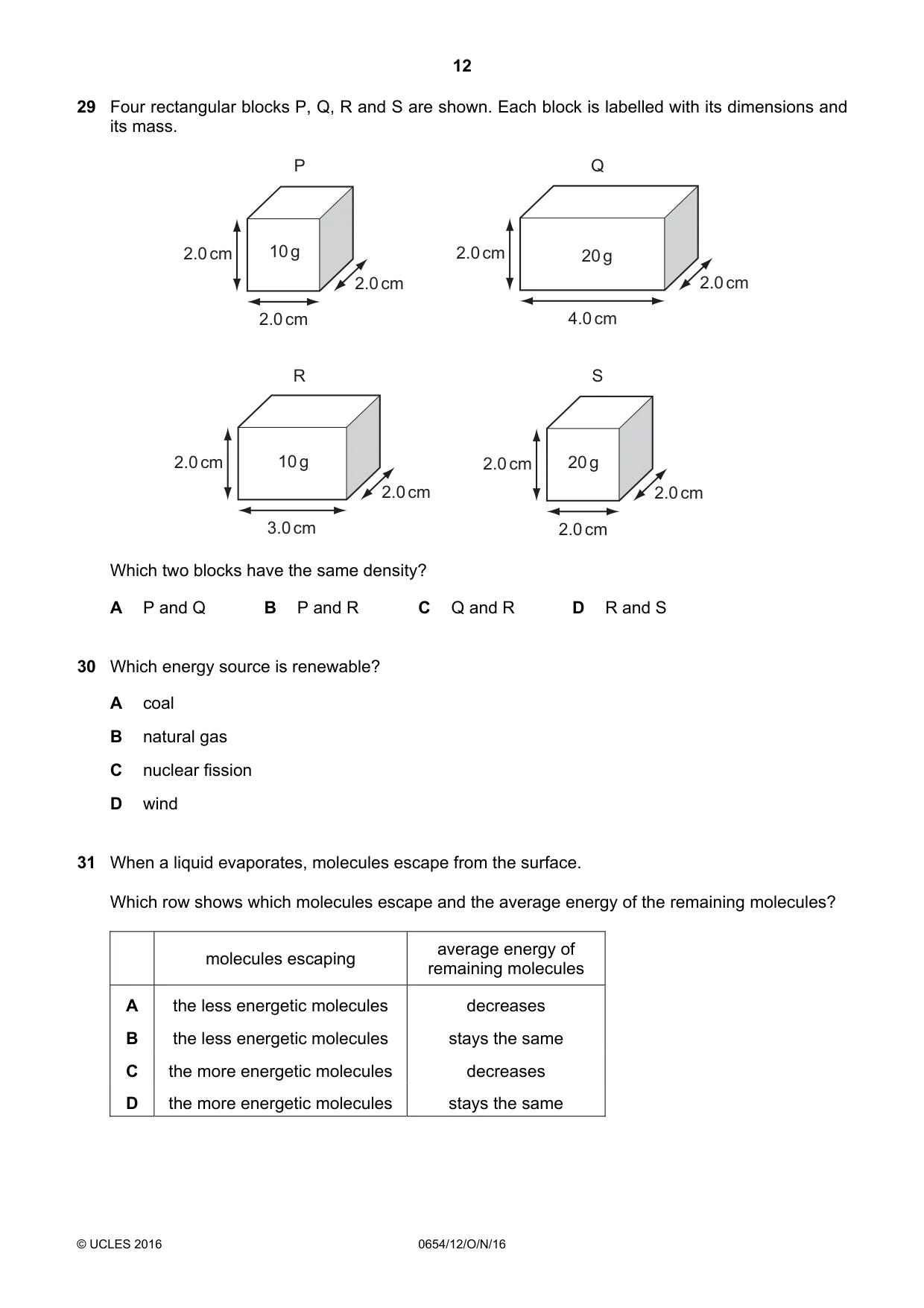 Cambridge IGCSE Sciences - Co-ordinated (Double) 0654 2016 Oct/Nov Paper 1 · Variant 2 question paper, page 12 of 20