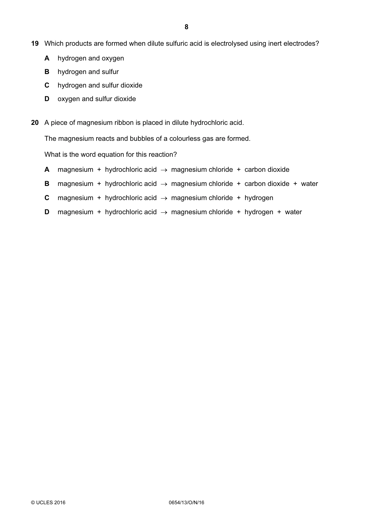 Cambridge IGCSE Sciences - Co-ordinated (Double) 0654 2016 Oct/Nov Paper 1 · Variant 3 question paper, page 8 of 20