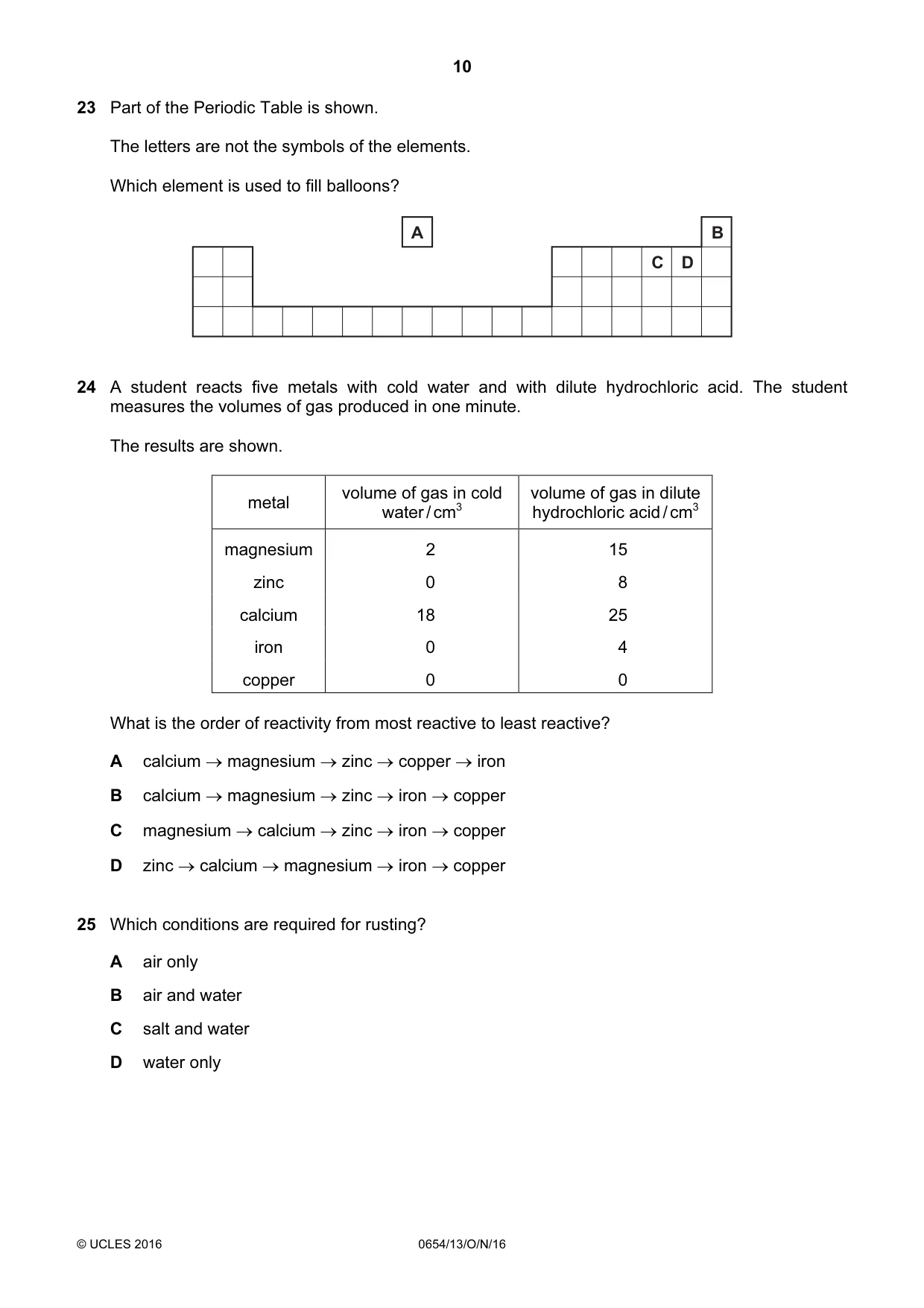 Cambridge IGCSE Sciences - Co-ordinated (Double) 0654 2016 Oct/Nov Paper 1 · Variant 3 question paper, page 10 of 20