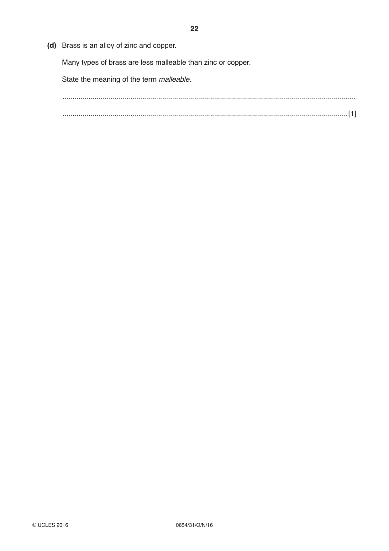 Cambridge IGCSE Sciences - Co-ordinated (Double) 0654 2016 Oct/Nov Paper 3 · Variant 1 question paper, page 22 of 32