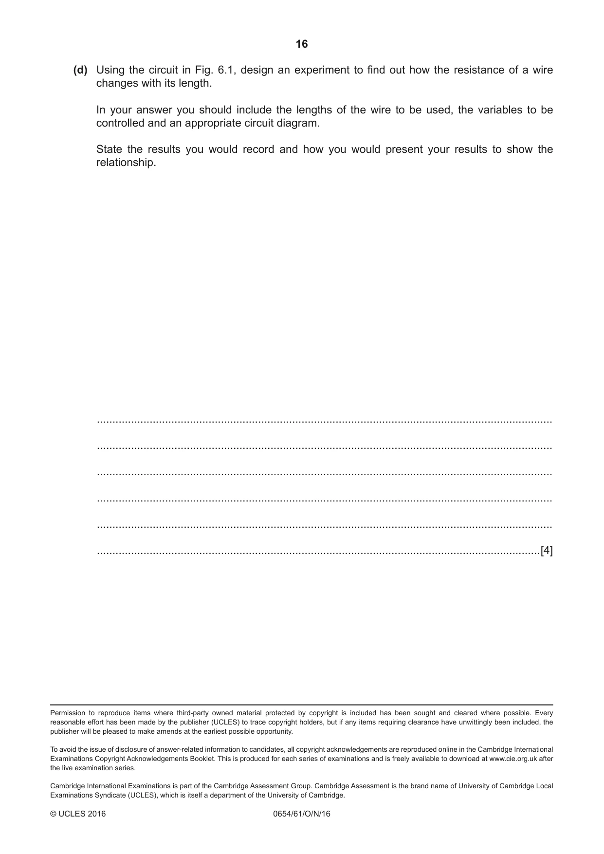 Cambridge IGCSE Sciences - Co-ordinated (Double) 0654 2016 Oct/Nov Paper 6 · Variant 1 question paper, page 16 of 16