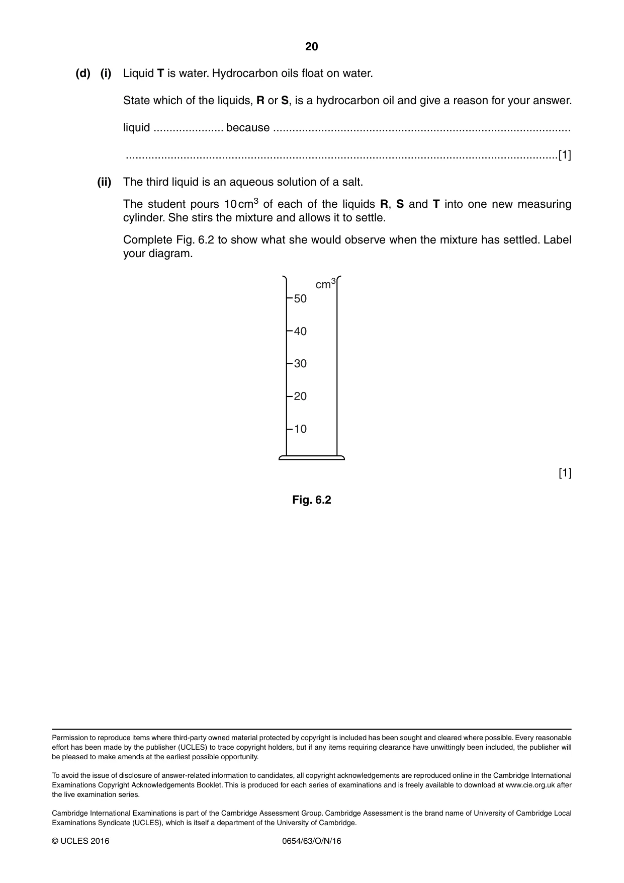 Cambridge IGCSE Sciences - Co-ordinated (Double) 0654 2016 Oct/Nov Paper 6 · Variant 3 question paper, page 20 of 20