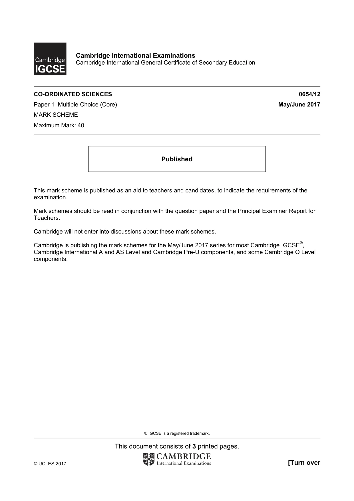Mark scheme, page 1 of 3