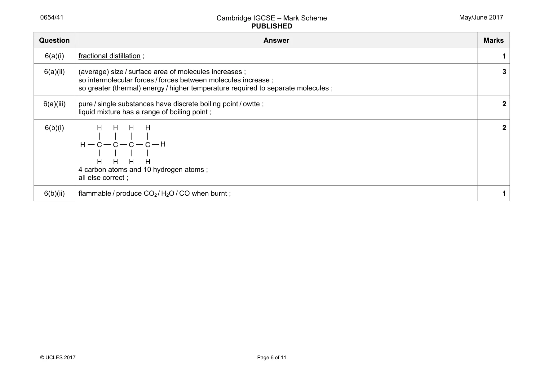 Mark scheme, page 6 of 11