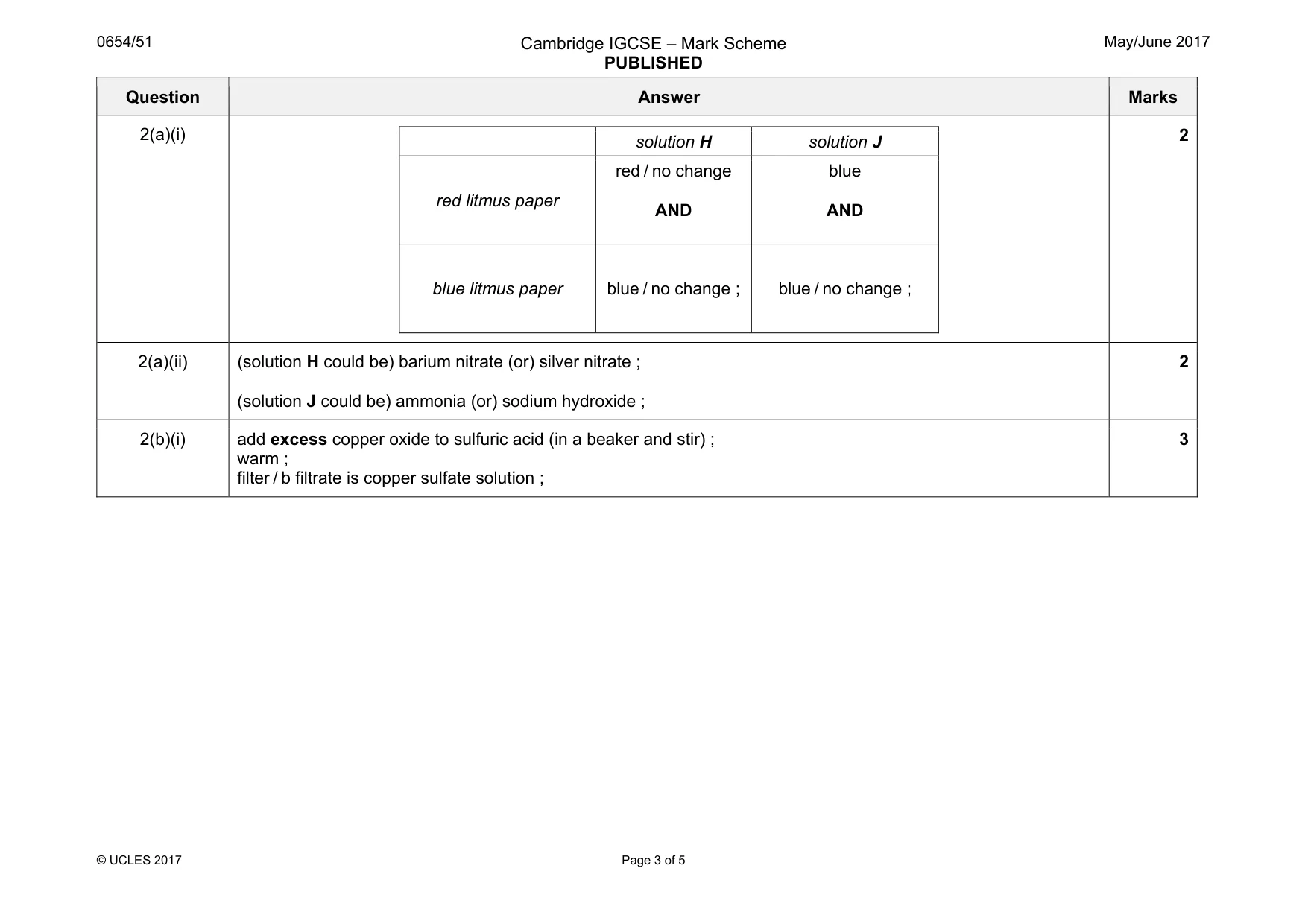 Mark scheme, page 3 of 5