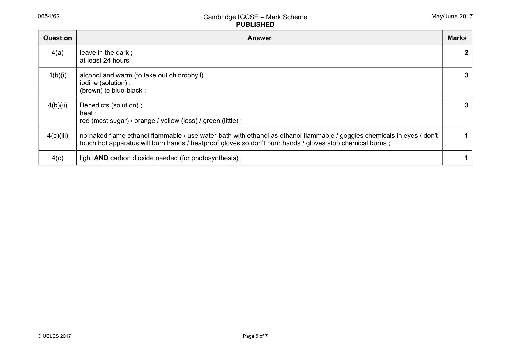 Mark scheme, page 5 of 7