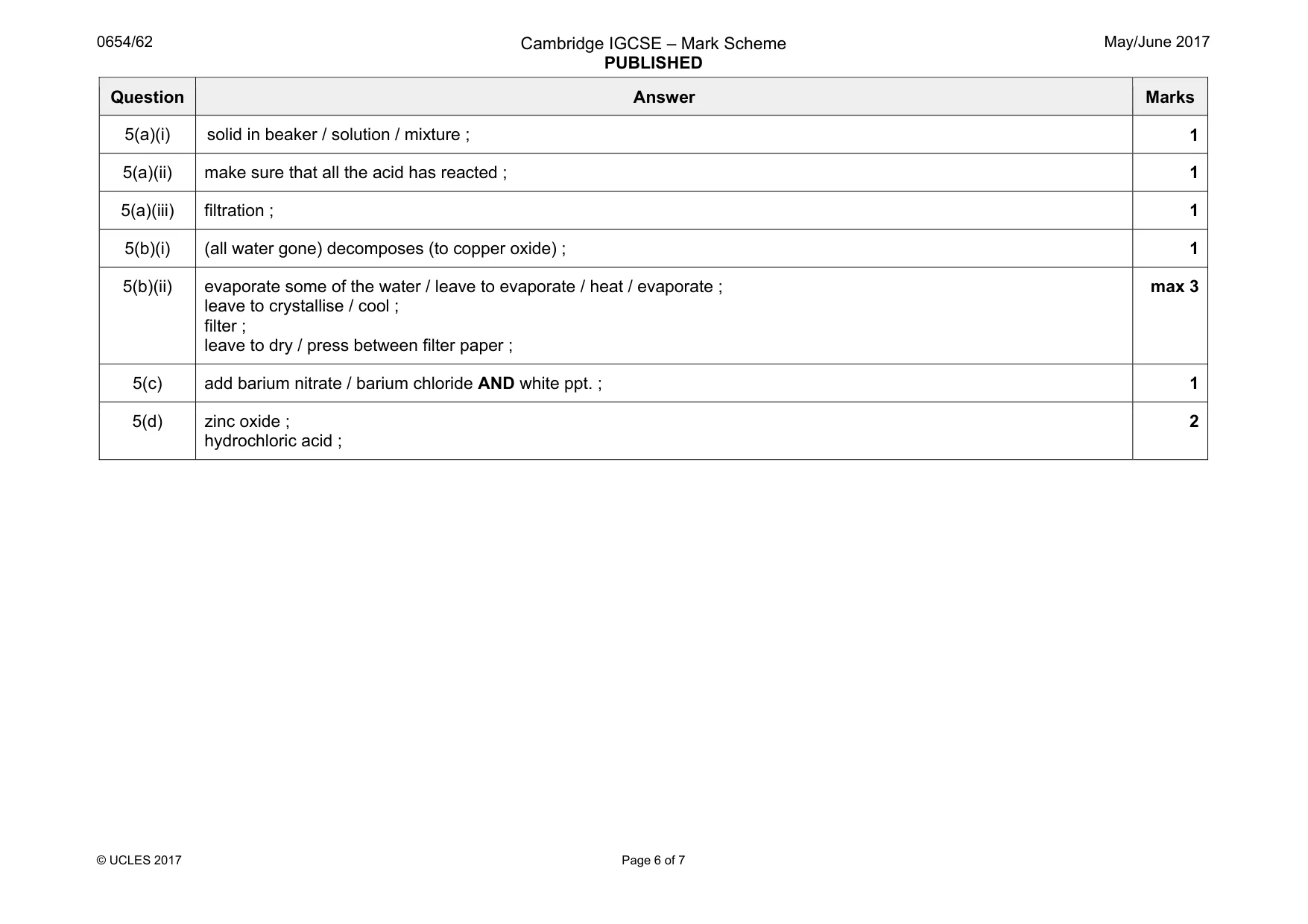 Mark scheme, page 6 of 7