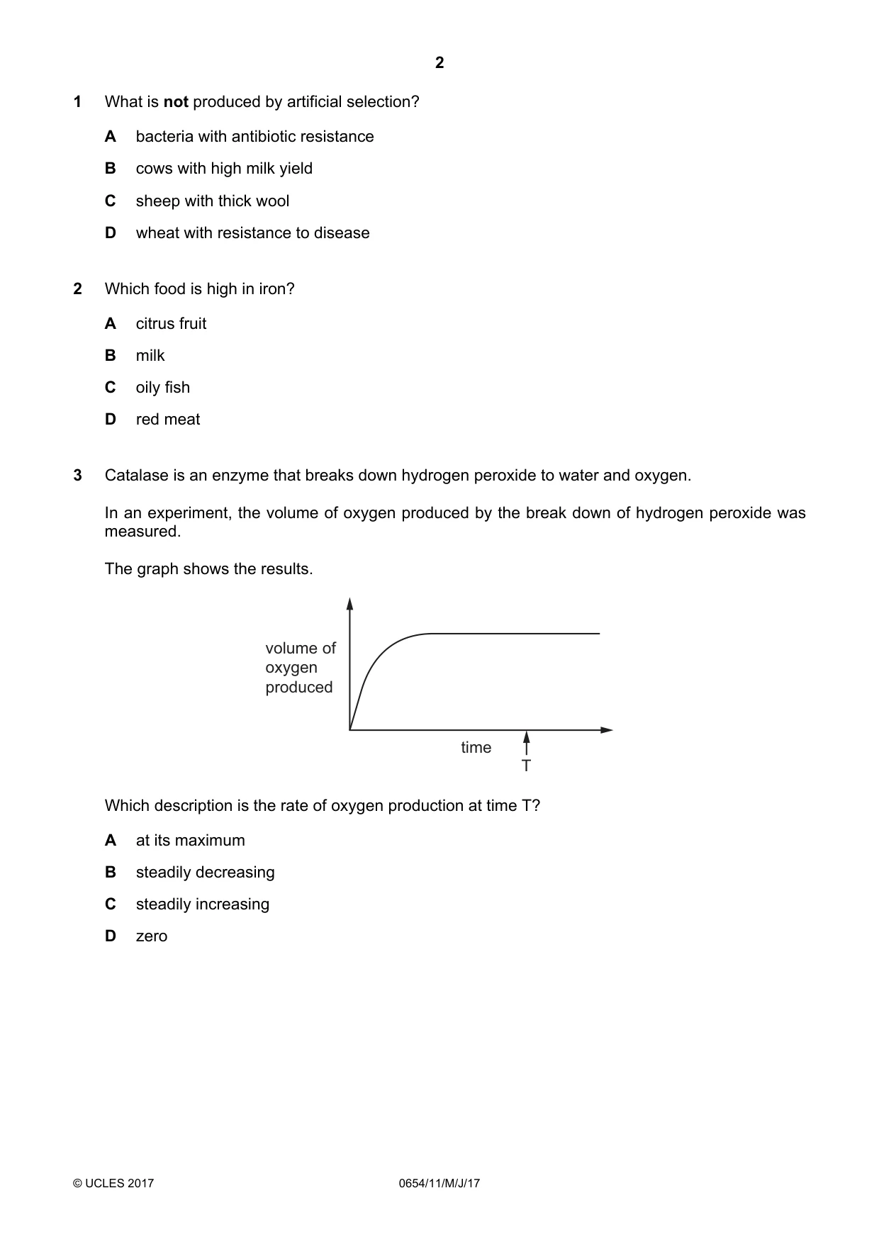 Cambridge IGCSE Sciences - Co-ordinated (Double) 0654 2017 May/June Paper 1 · Variant 1 question paper, page 2 of 16