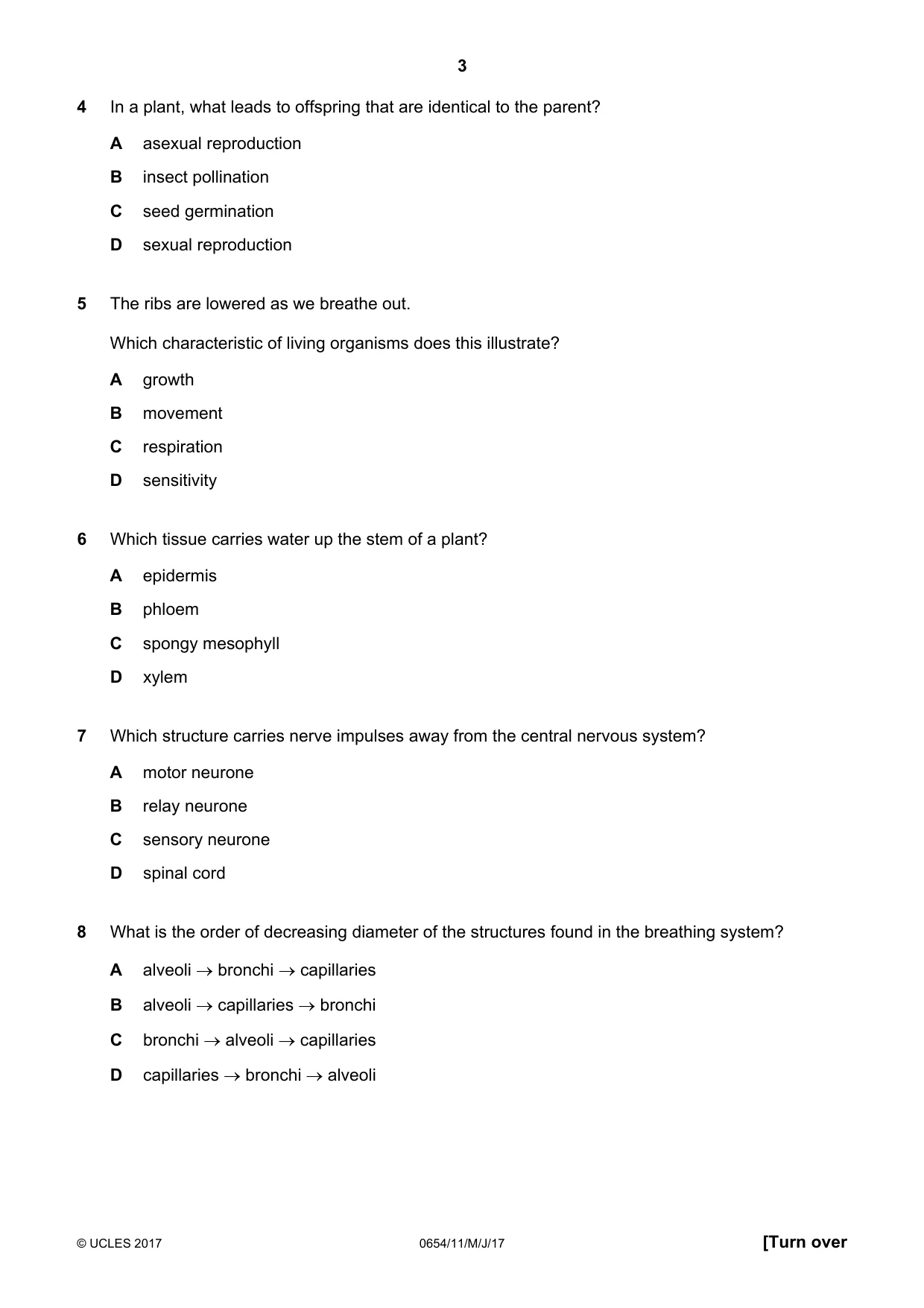 Cambridge IGCSE Sciences - Co-ordinated (Double) 0654 2017 May/June Paper 1 · Variant 1 question paper, page 3 of 16
