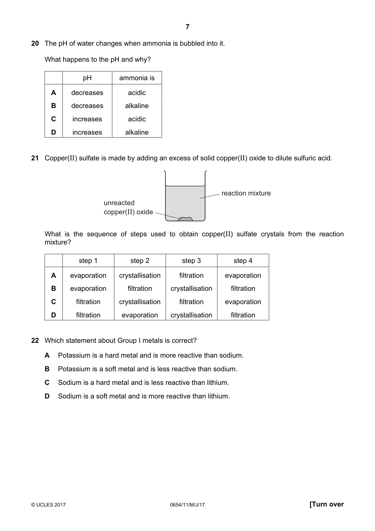 Cambridge IGCSE Sciences - Co-ordinated (Double) 0654 2017 May/June Paper 1 · Variant 1 question paper, page 7 of 16