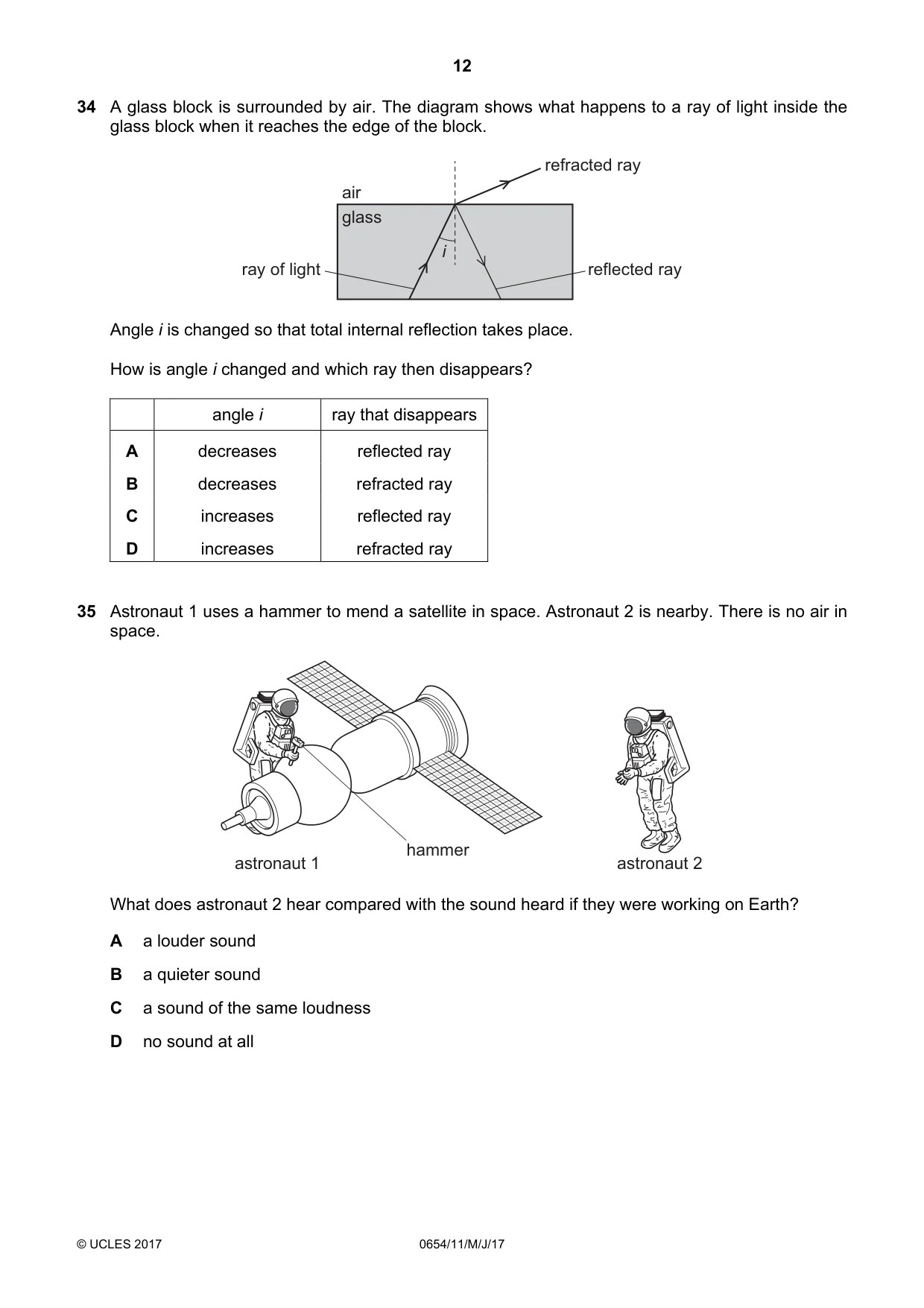 Cambridge IGCSE Sciences - Co-ordinated (Double) 0654 2017 May/June Paper 1 · Variant 1 question paper, page 12 of 16