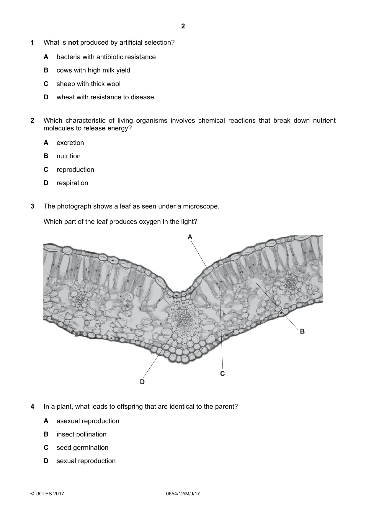 Cambridge IGCSE Sciences - Co-ordinated (Double) 0654 2017 May/June Paper 1 · Variant 2 question paper, page 2 of 16