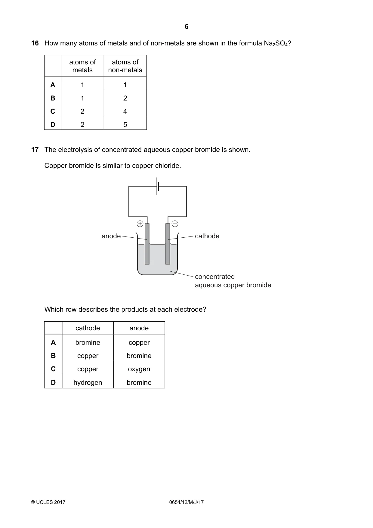 Cambridge IGCSE Sciences - Co-ordinated (Double) 0654 2017 May/June Paper 1 · Variant 2 question paper, page 6 of 16