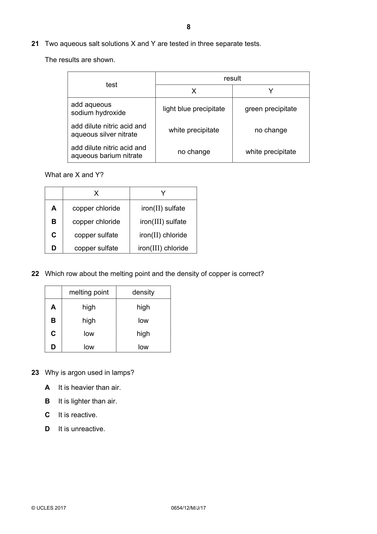 Cambridge IGCSE Sciences - Co-ordinated (Double) 0654 2017 May/June Paper 1 · Variant 2 question paper, page 8 of 16
