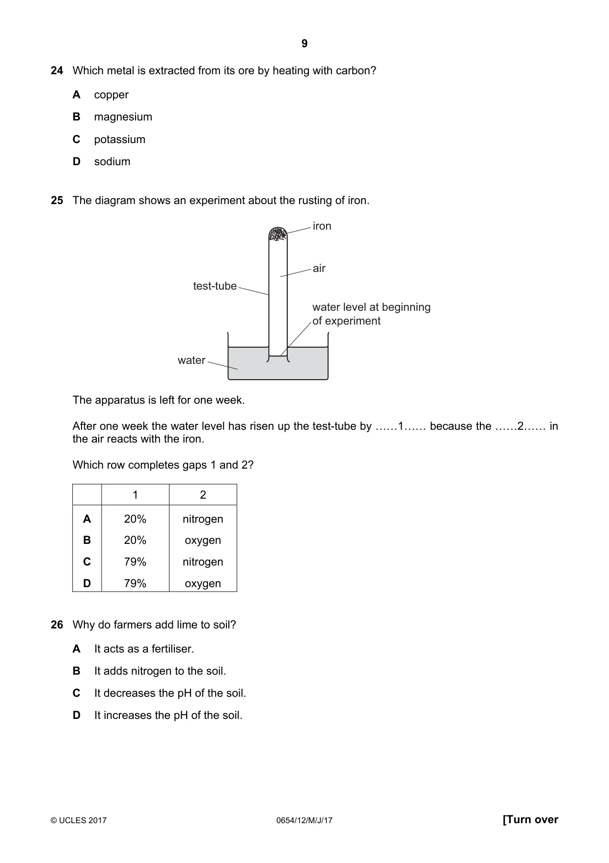 Cambridge IGCSE Sciences - Co-ordinated (Double) 0654 2017 May/June Paper 1 · Variant 2 question paper, page 9 of 16