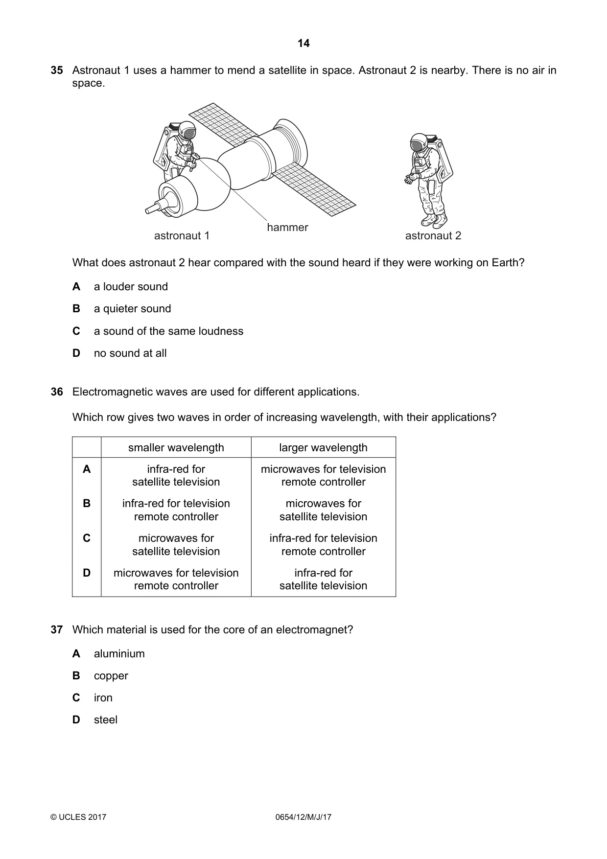 Cambridge IGCSE Sciences - Co-ordinated (Double) 0654 2017 May/June Paper 1 · Variant 2 question paper, page 14 of 16