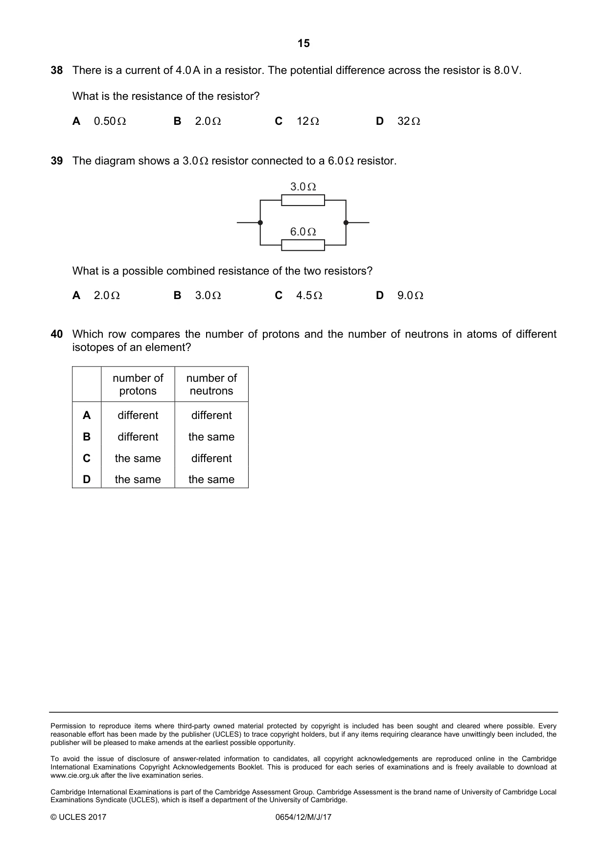 Cambridge IGCSE Sciences - Co-ordinated (Double) 0654 2017 May/June Paper 1 · Variant 2 question paper, page 15 of 16