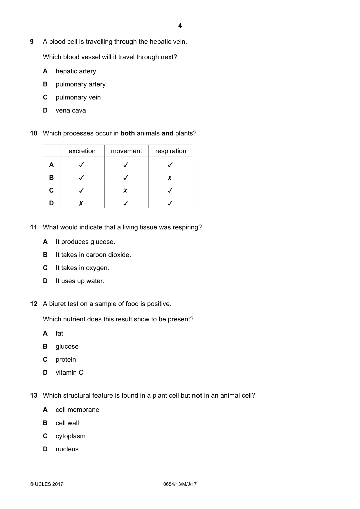 Cambridge IGCSE Sciences - Co-ordinated (Double) 0654 2017 May/June Paper 1 · Variant 3 question paper, page 4 of 16