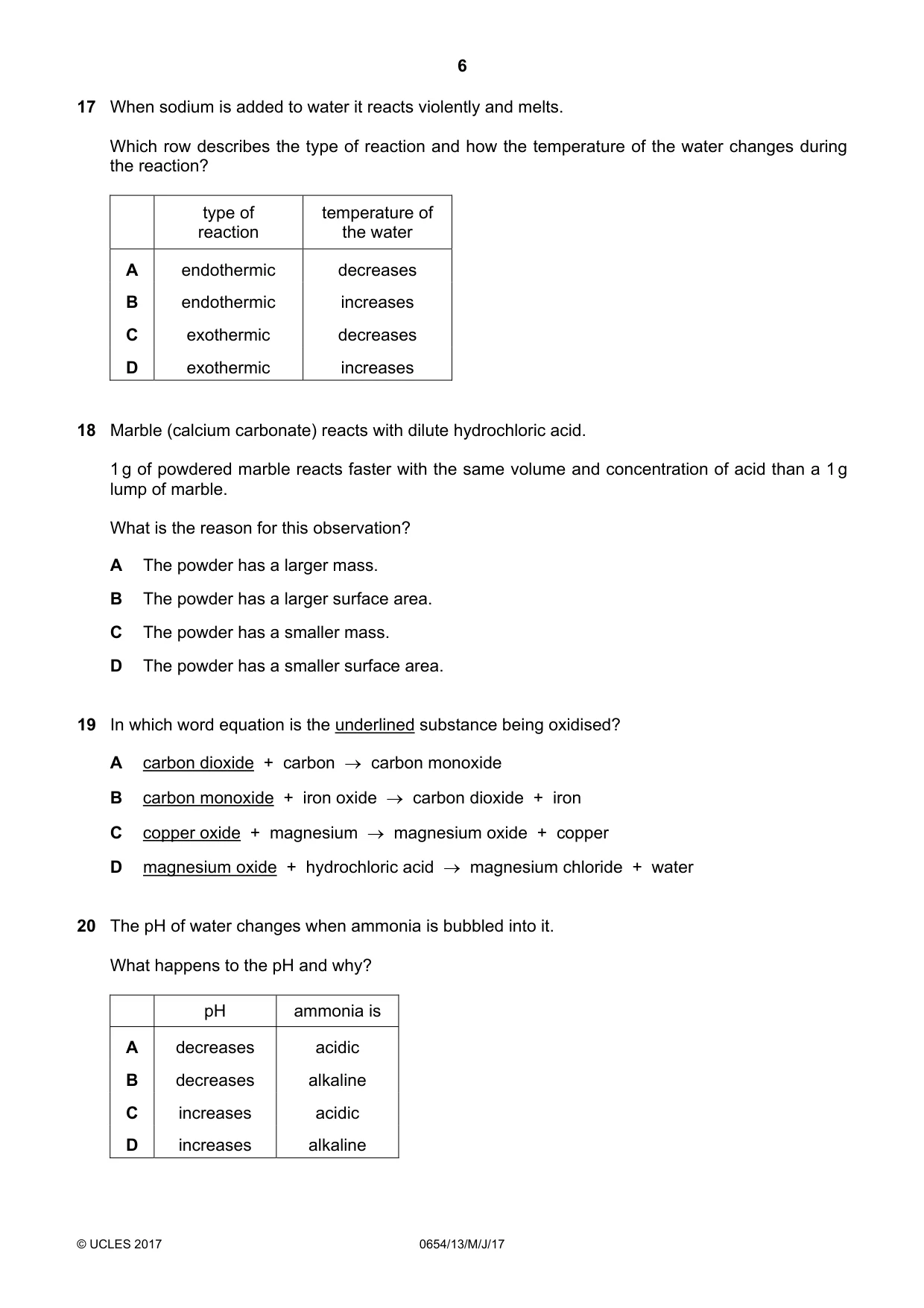 Cambridge IGCSE Sciences - Co-ordinated (Double) 0654 2017 May/June Paper 1 · Variant 3 question paper, page 6 of 16