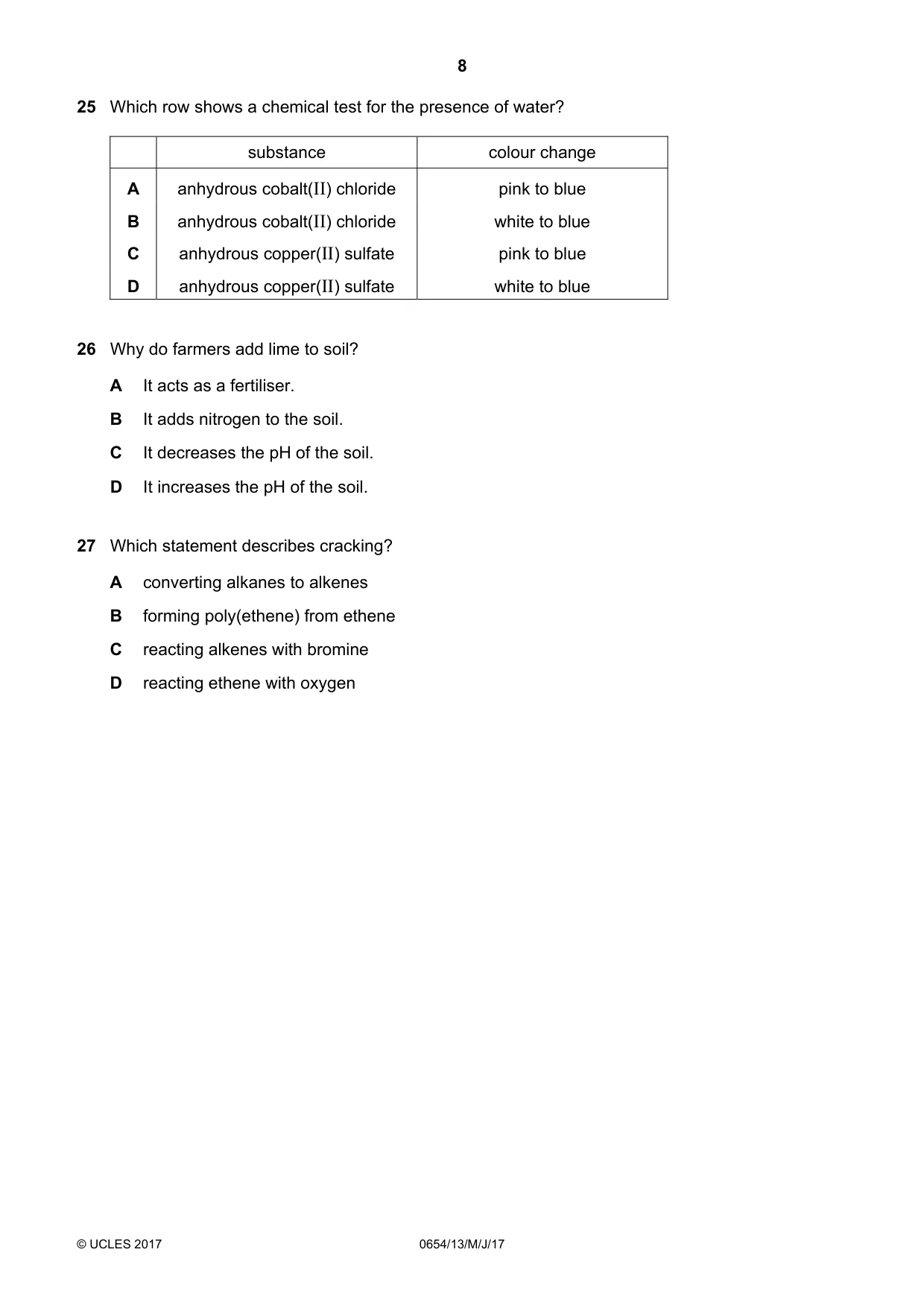 Cambridge IGCSE Sciences - Co-ordinated (Double) 0654 2017 May/June Paper 1 · Variant 3 question paper, page 8 of 16